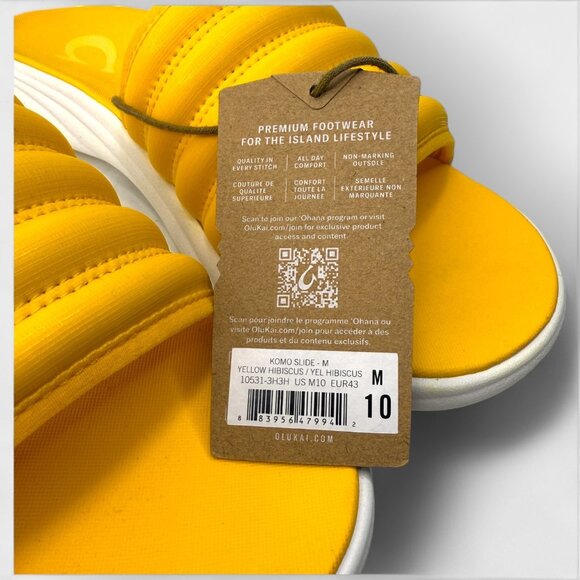 OluKai Komo Slide Sandals Yellow Hibiscus Men's Size 10 NWT No Box Lightweight - Picture 10 of 11